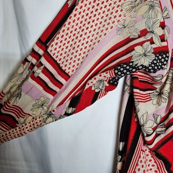 Free People x All Tous No Size Back Cut Outs Open Front Cardigan Kimono Red - Picture 8 of 14